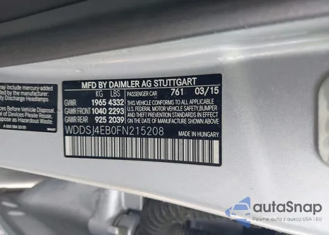 2015 Mercedes-Benz Cla 250 z USA, uszkodzony, nr VIN WDDSJ4EB0FN215208